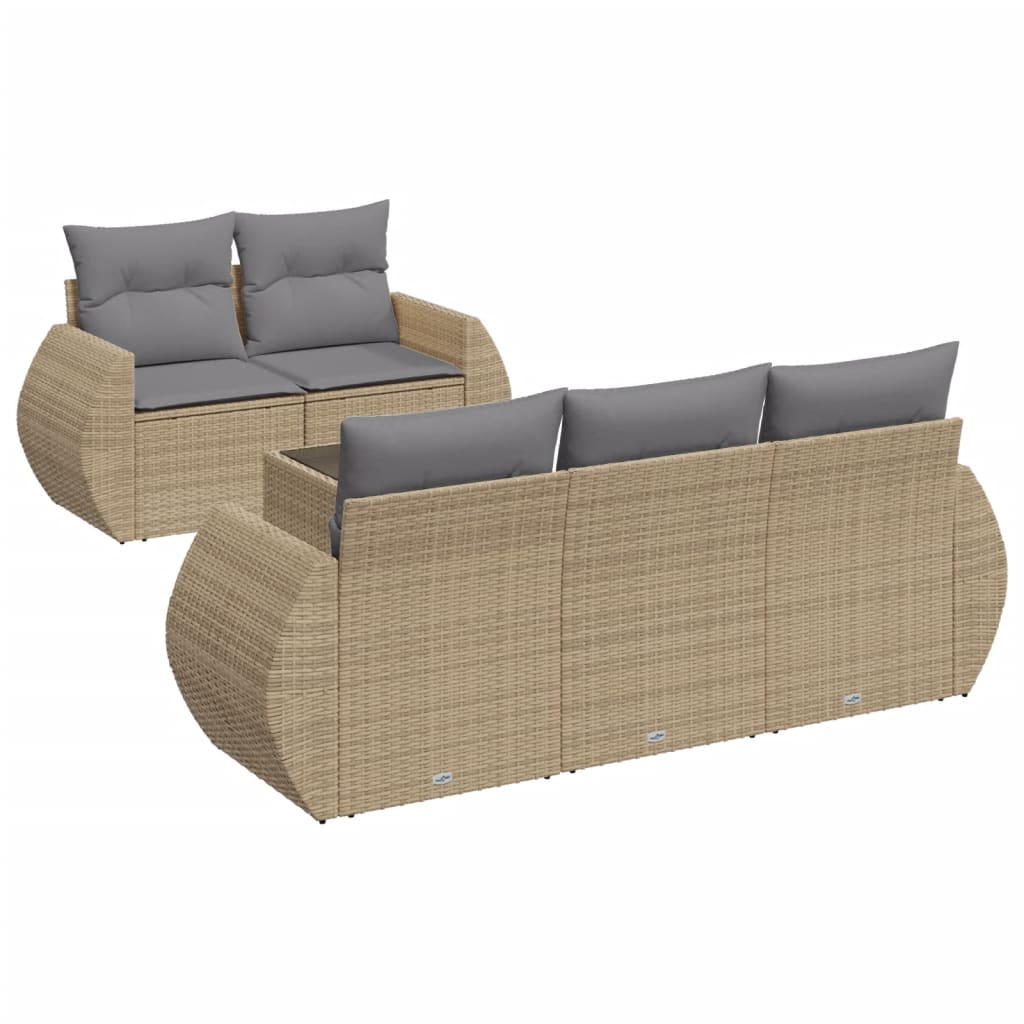 6-delige Loungeset met kussens poly rattan