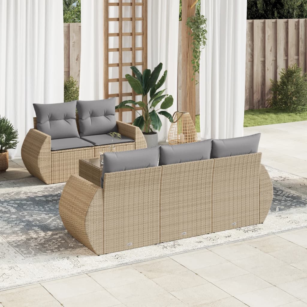 6-delige Loungeset met kussens poly rattan