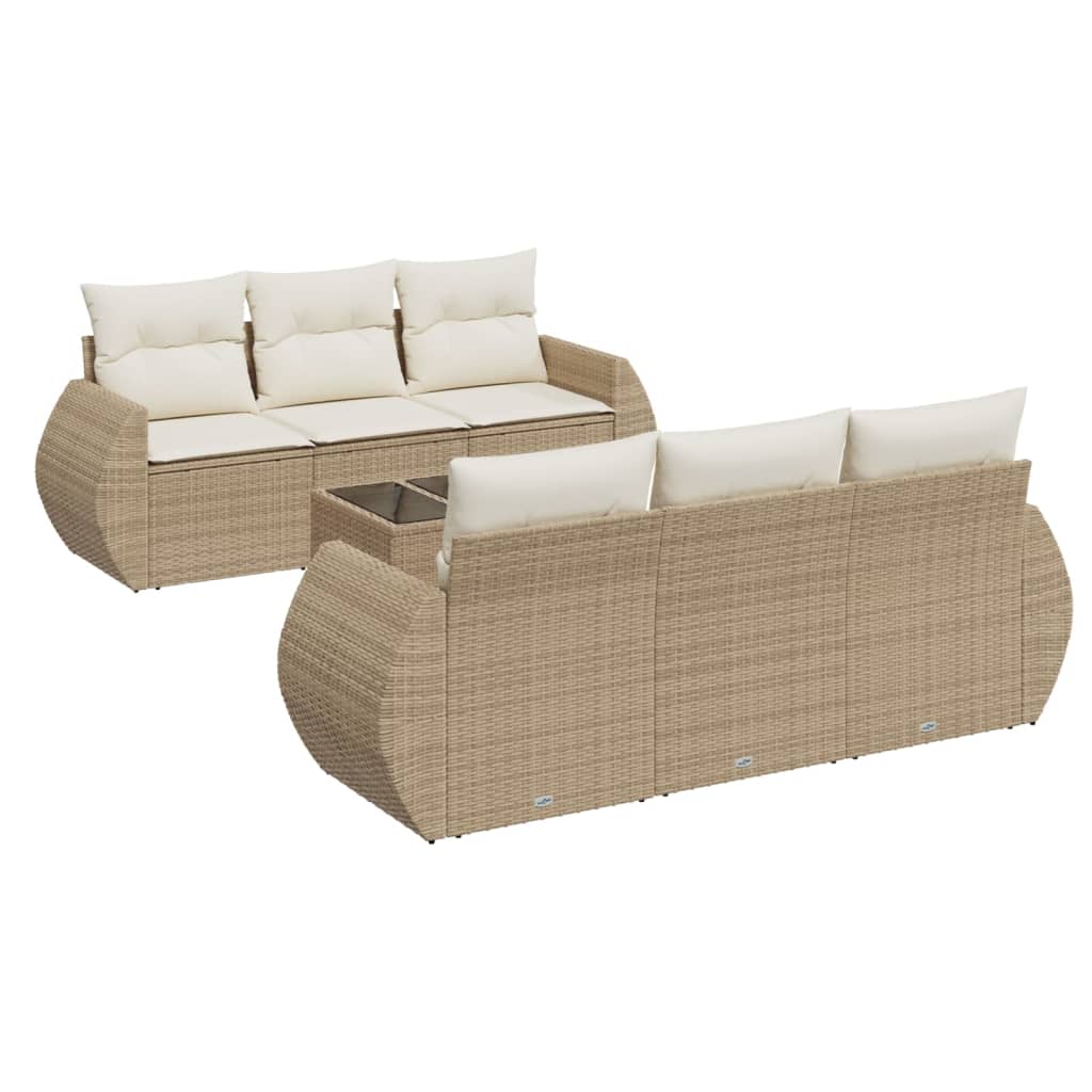 7-delige Loungeset met kussens poly rattan