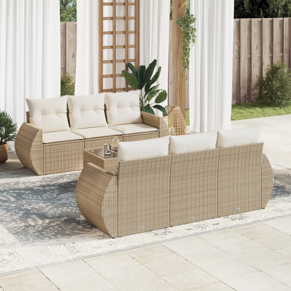 7-delige Loungeset met kussens poly rattan