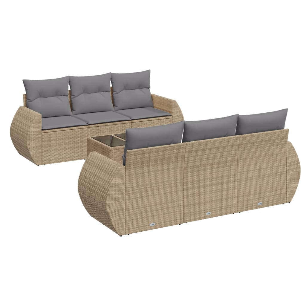 7-delige Loungeset met kussens poly rattan