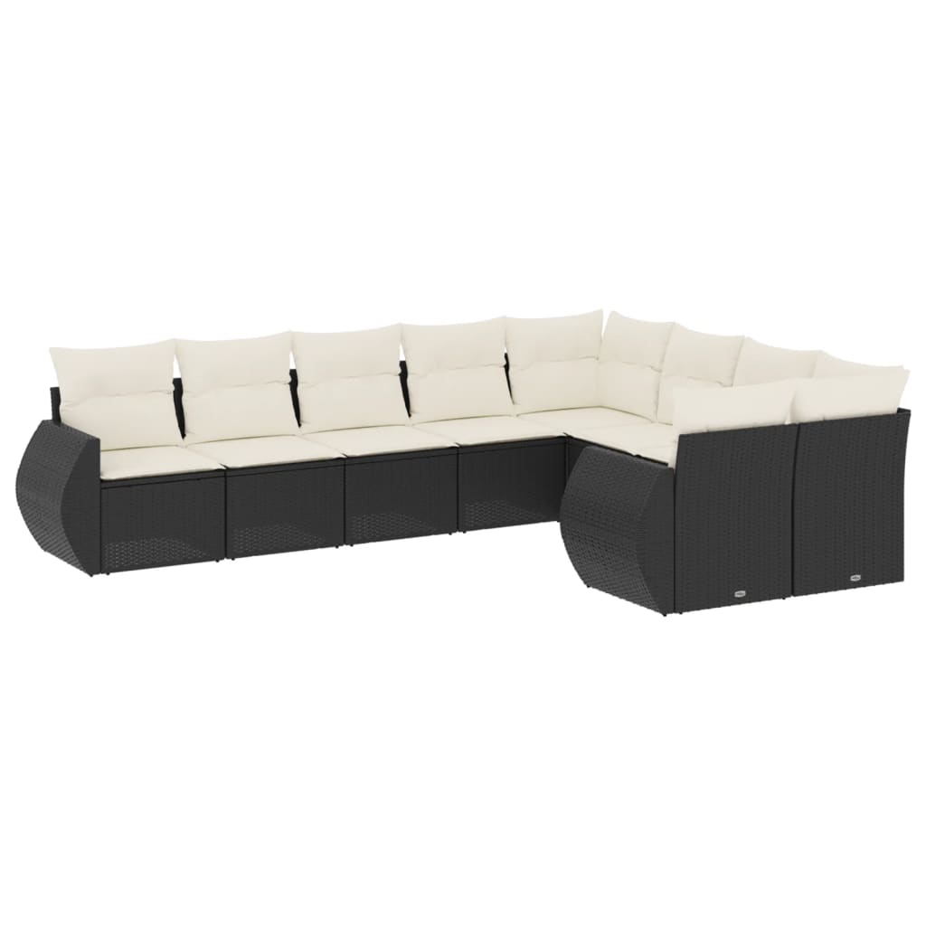 10-delige Loungeset met kussens poly rattan zwart