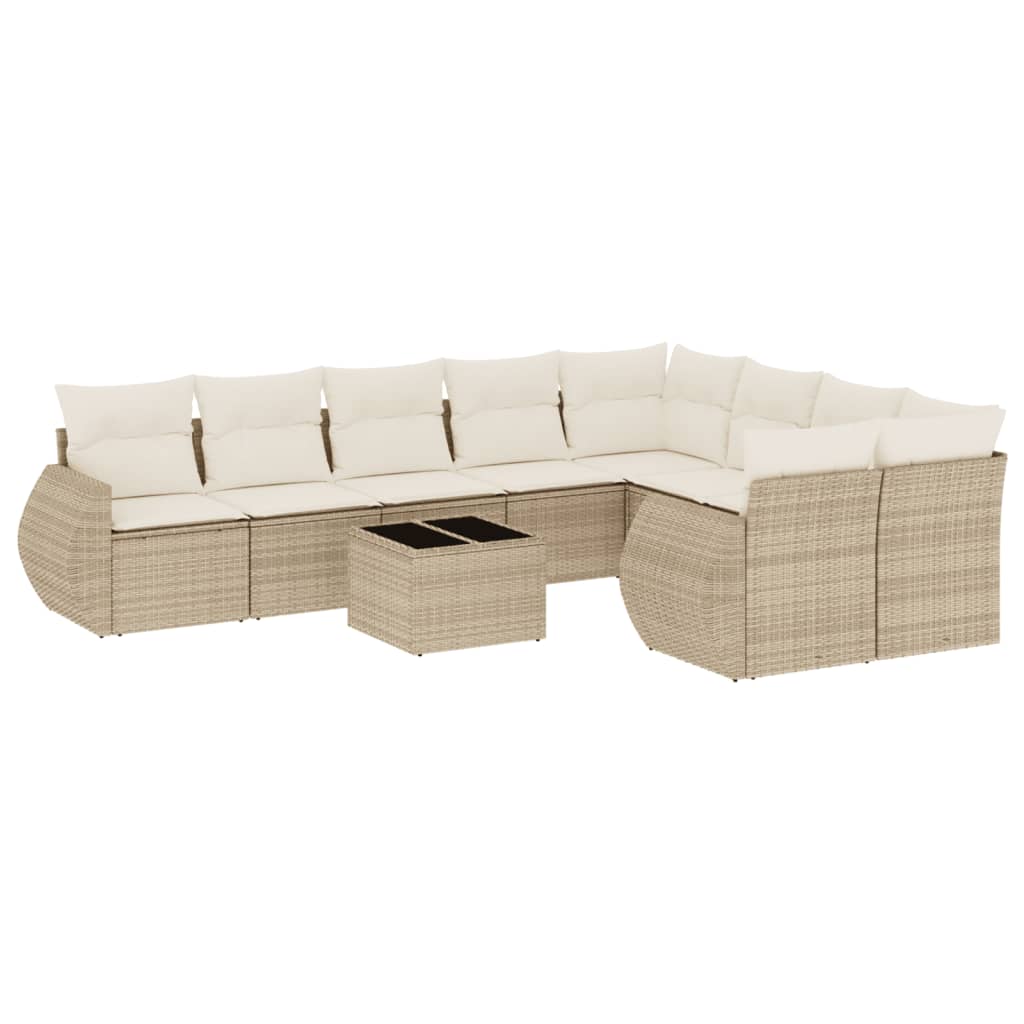 10-delige Loungeset met kussens poly rattan zwart