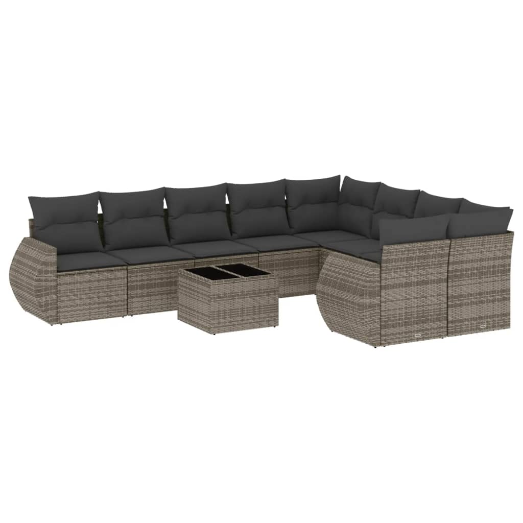 10-delige Loungeset met kussens poly rattan zwart