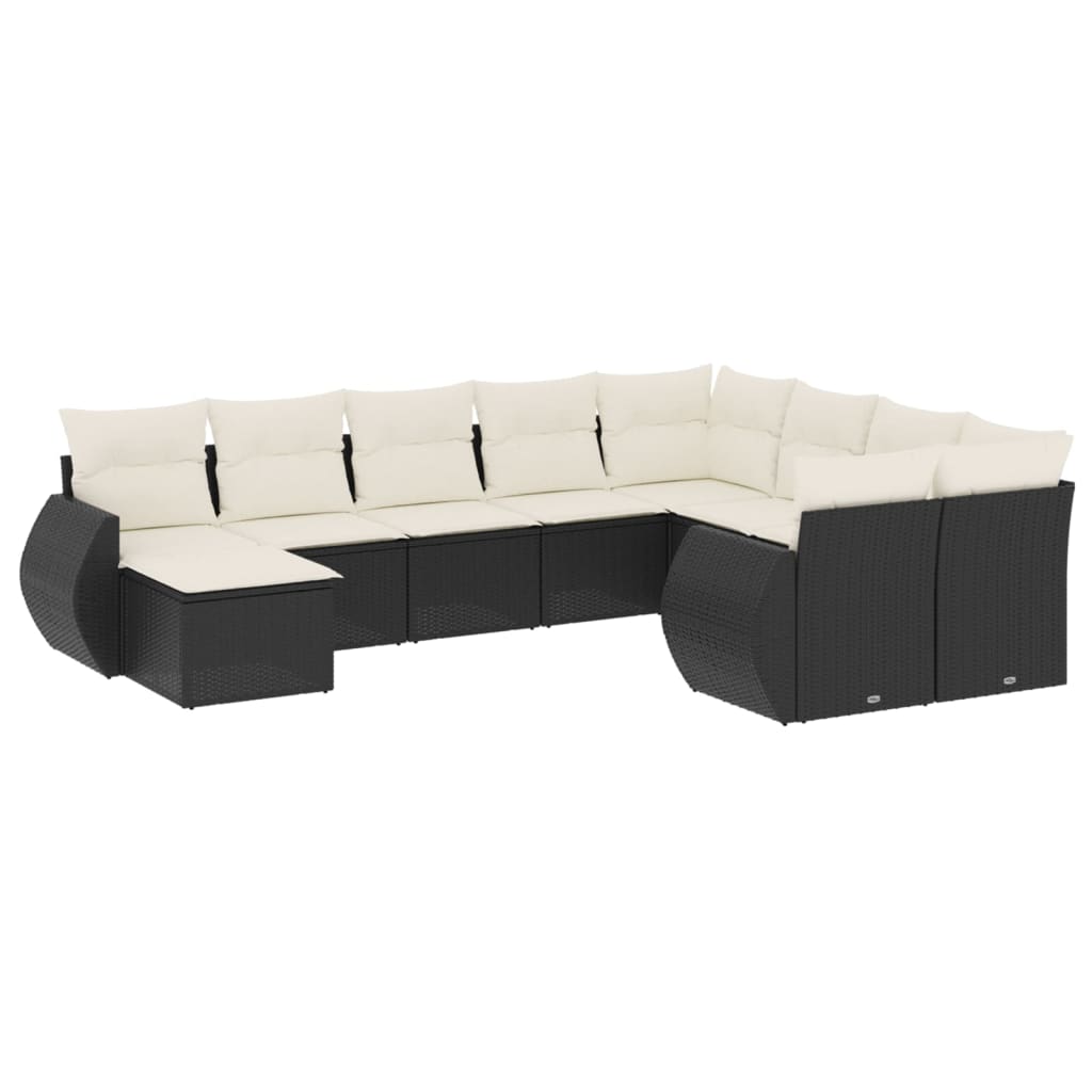 10-delige Loungeset met kussens poly rattan grijs