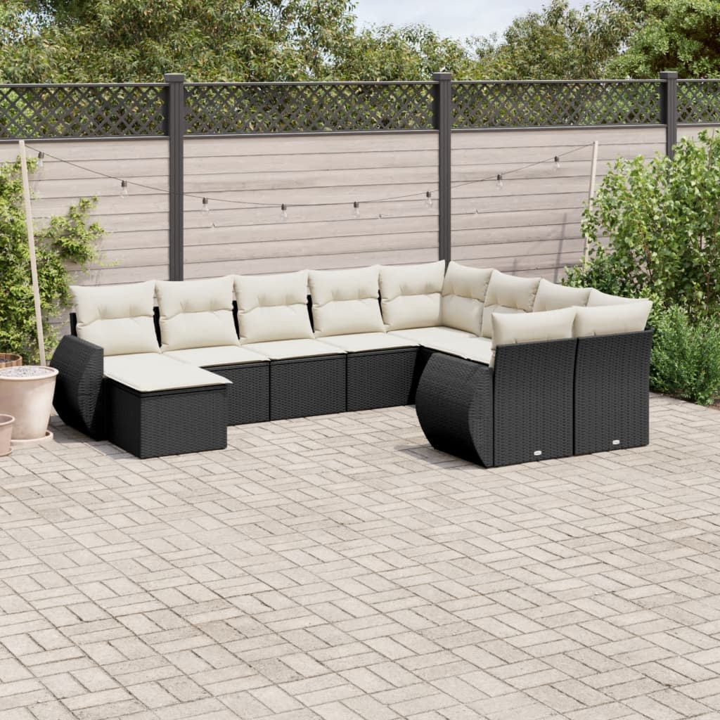 10-delige Loungeset met kussens poly rattan grijs