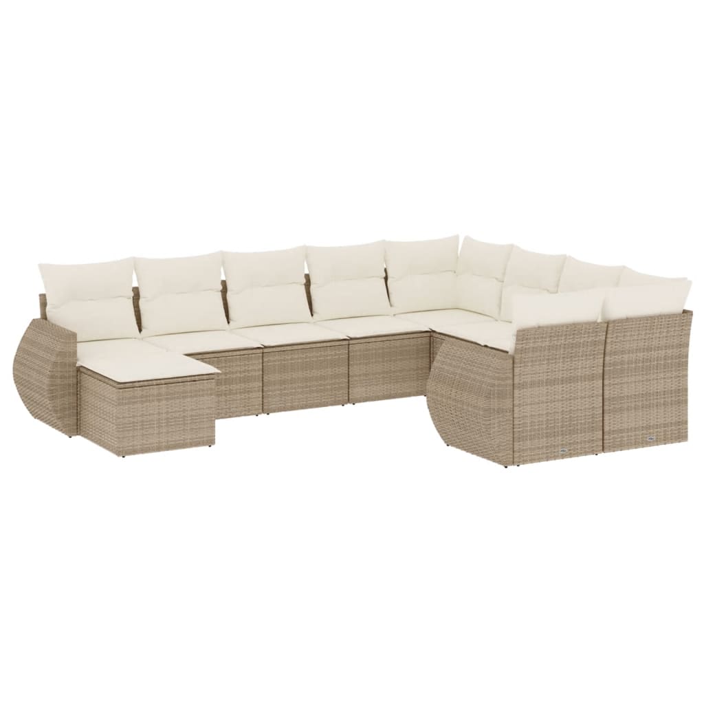 10-delige Loungeset met kussens poly rattan grijs