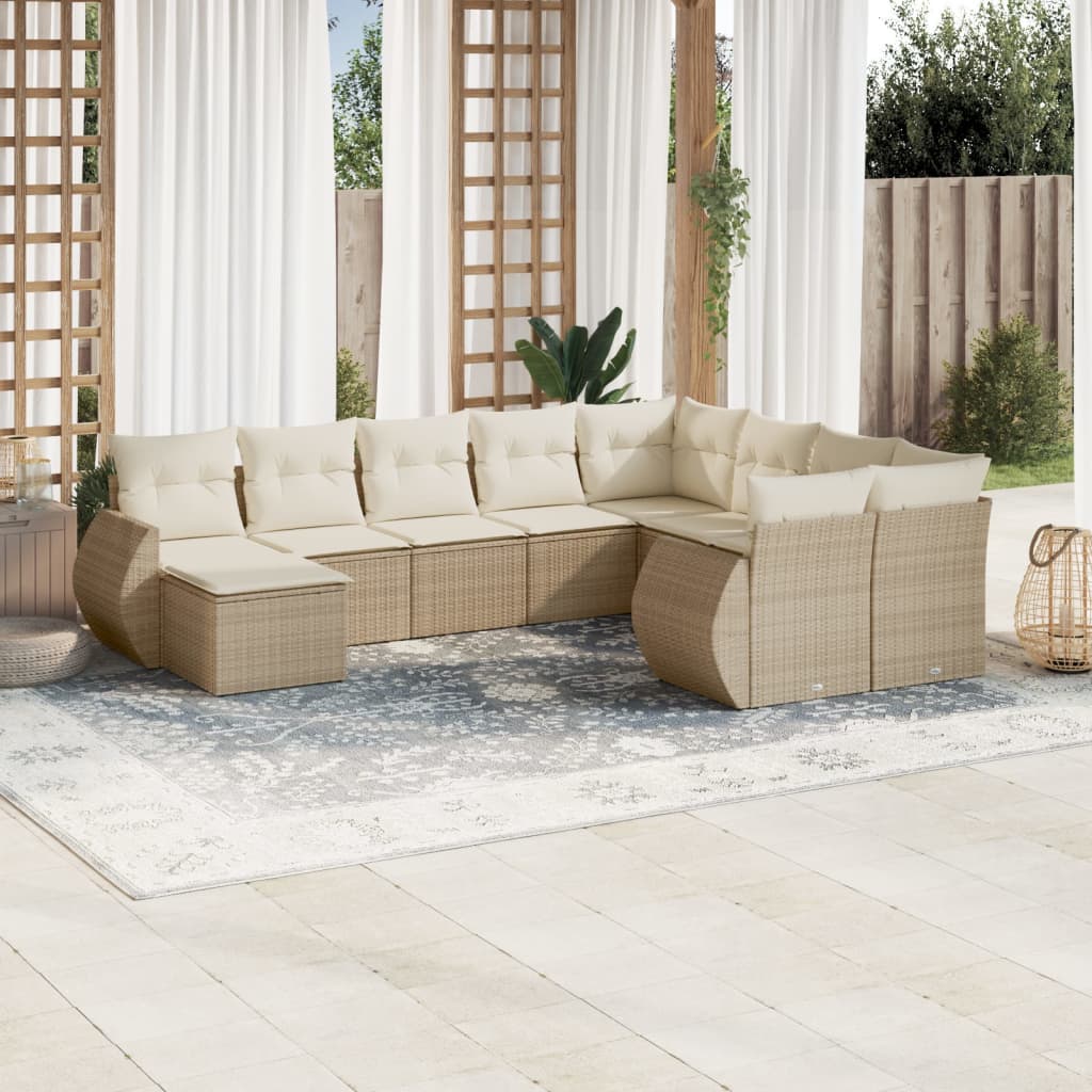 10-delige Loungeset met kussens poly rattan grijs