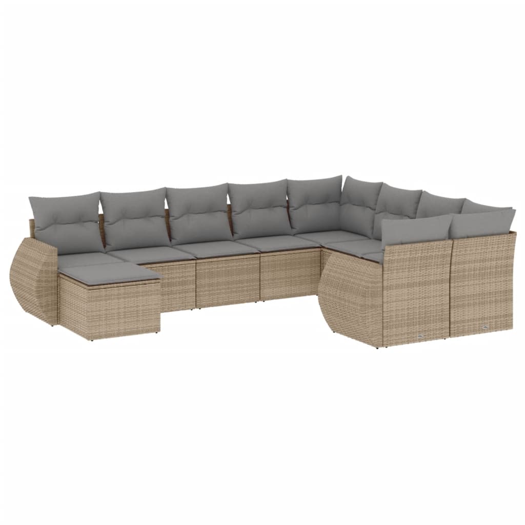 10-delige Loungeset met kussens poly rattan grijs