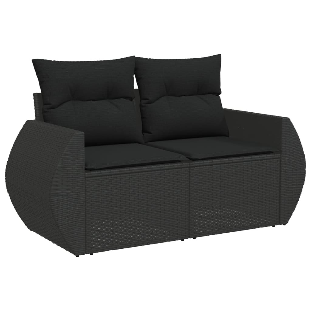 11-delige Loungeset met kussens poly rattan zwart