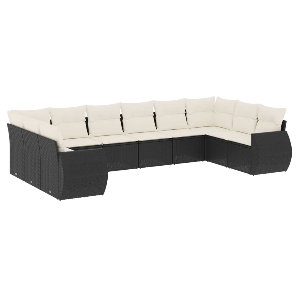 11-delige Loungeset met kussens poly rattan zwart