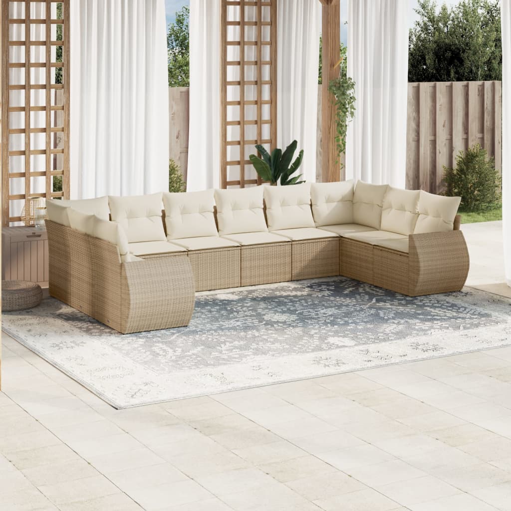 11-delige Loungeset met kussens poly rattan zwart