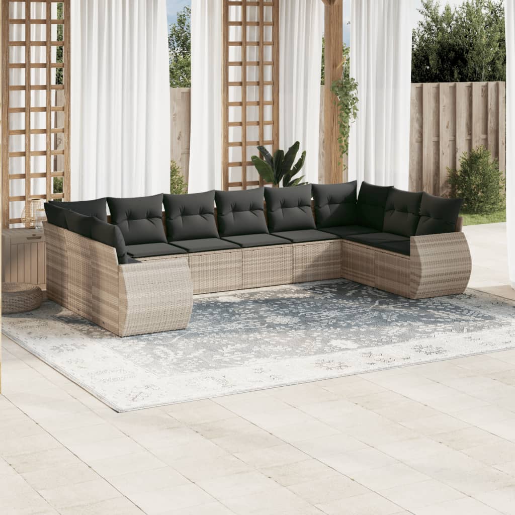 11-delige Loungeset met kussens poly rattan zwart