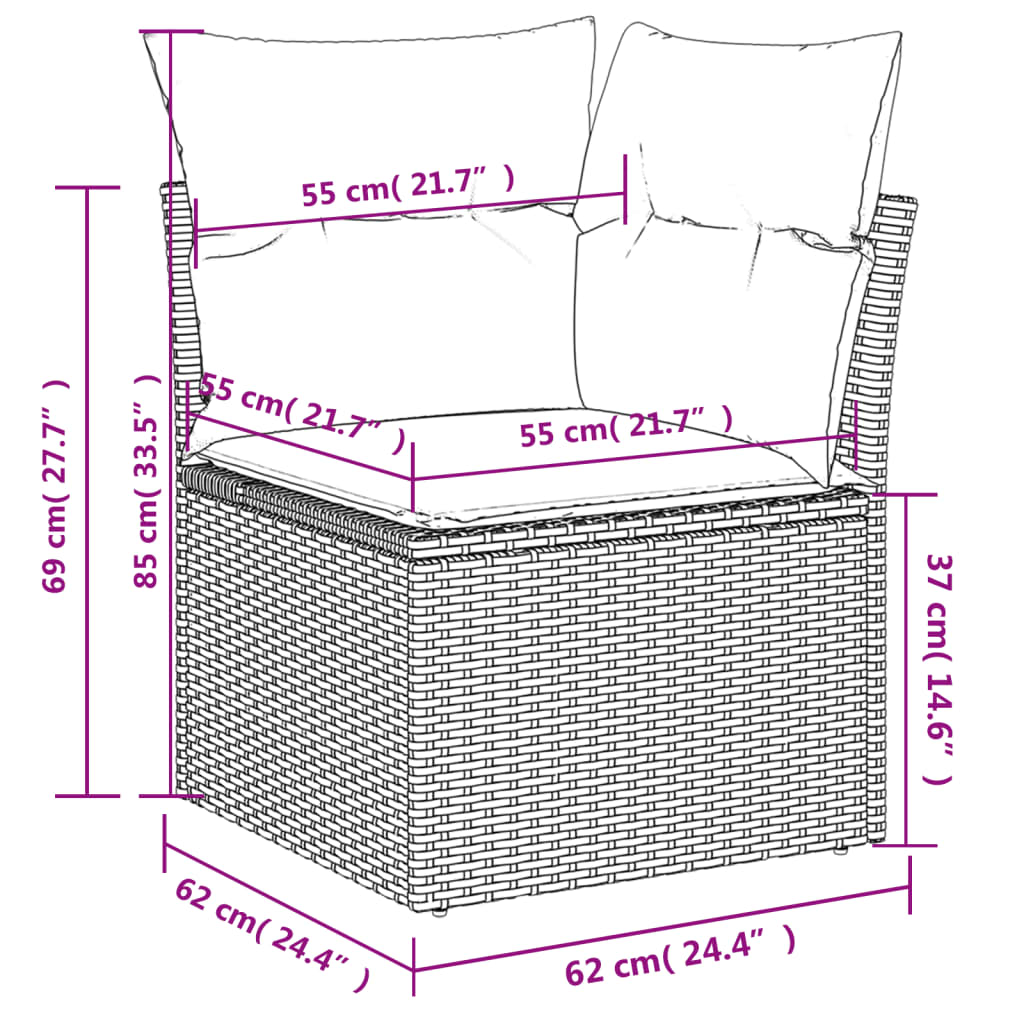 11-delige Loungeset met kussens poly rattan zwart