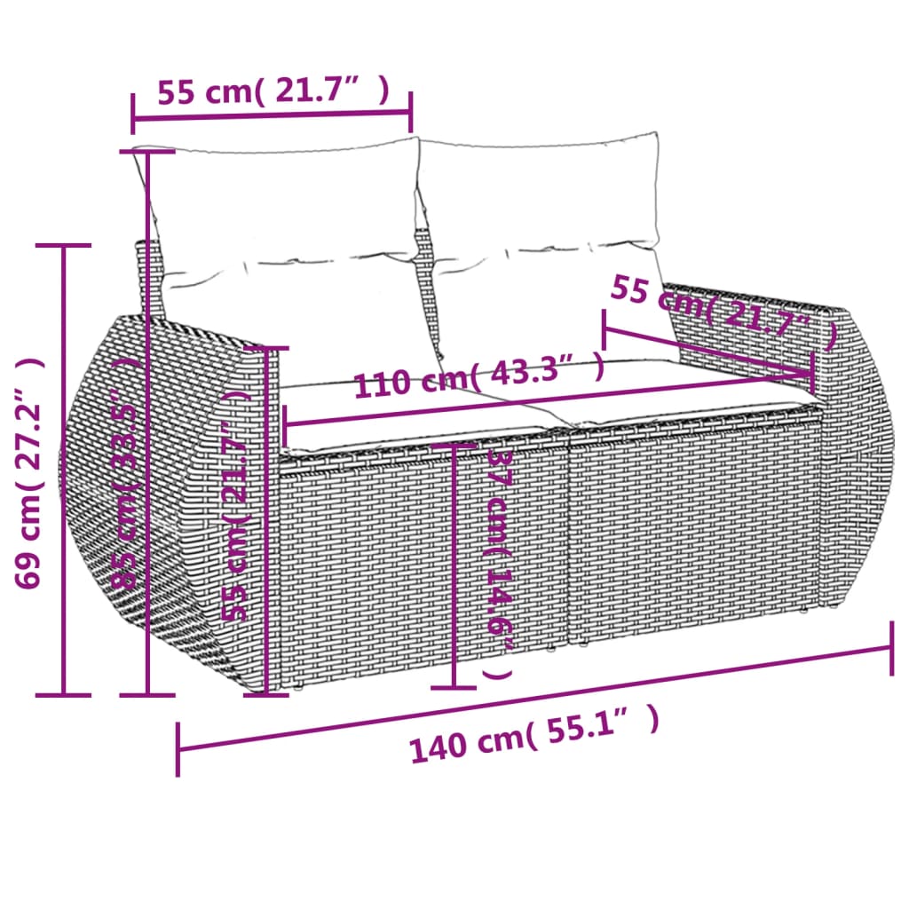 11-delige Loungeset met kussens poly rattan zwart