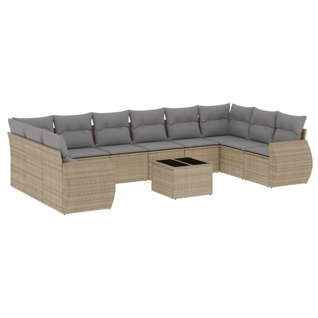 11-delige Loungeset met kussens poly rattan zwart