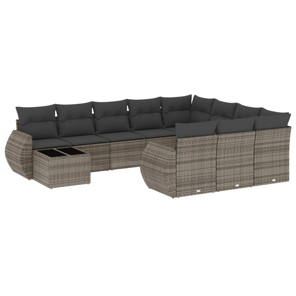 11-delige Loungeset met kussens poly rattan grijs