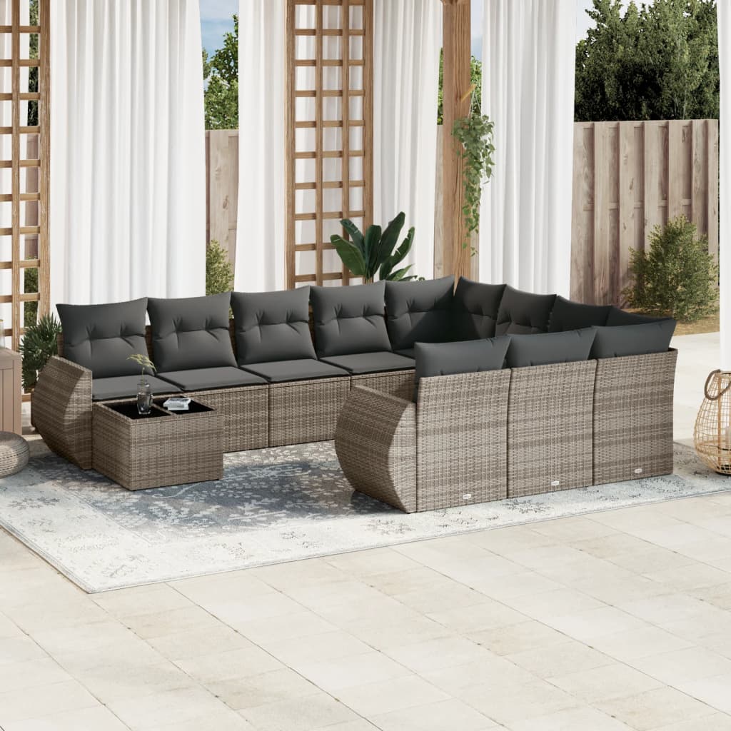 11-delige Loungeset met kussens poly rattan grijs