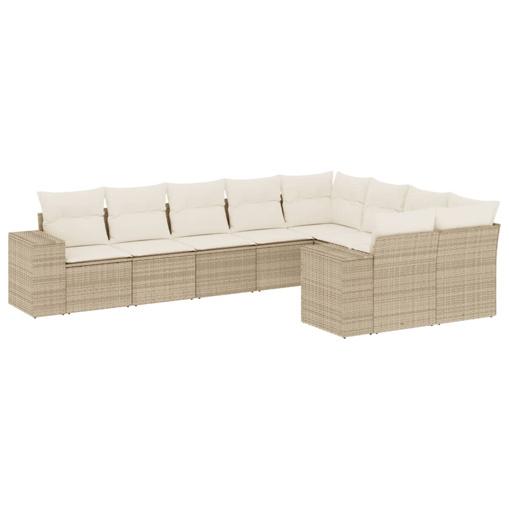 10-delige Loungeset met kussens poly rattan lichtgrijs