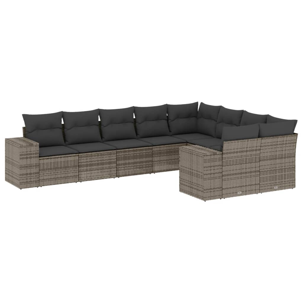 10-delige Loungeset met kussens poly rattan lichtgrijs