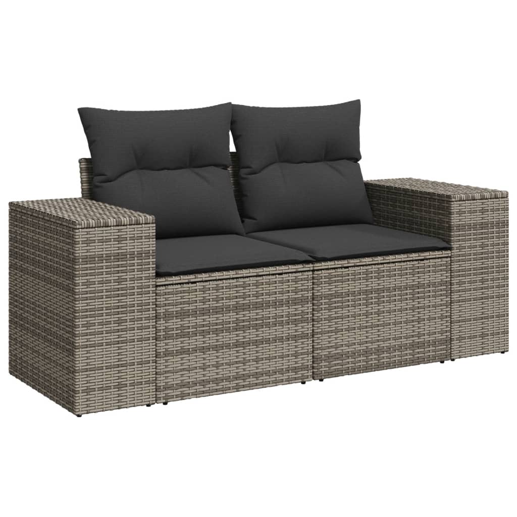 10-delige Loungeset met kussens poly rattan lichtgrijs