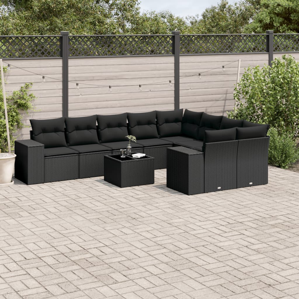 10-delige Loungeset met kussens poly rattan lichtgrijs