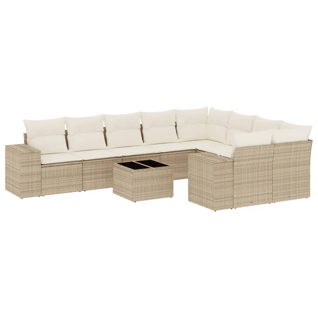 10-delige Loungeset met kussens poly rattan lichtgrijs