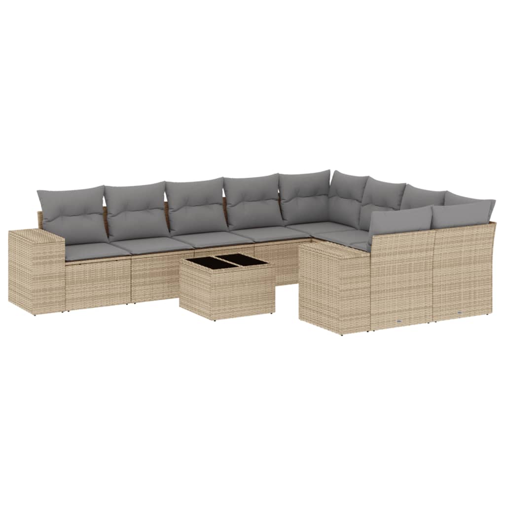 10-delige Loungeset met kussens poly rattan lichtgrijs