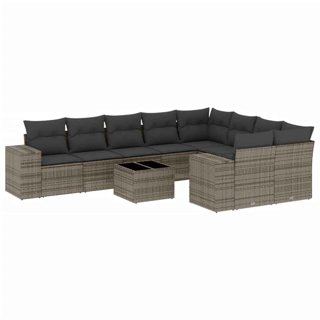 10-delige Loungeset met kussens poly rattan lichtgrijs