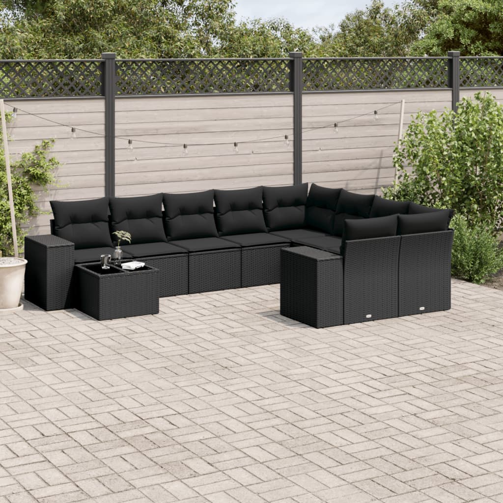 10-delige Loungeset met kussens poly rattan beige