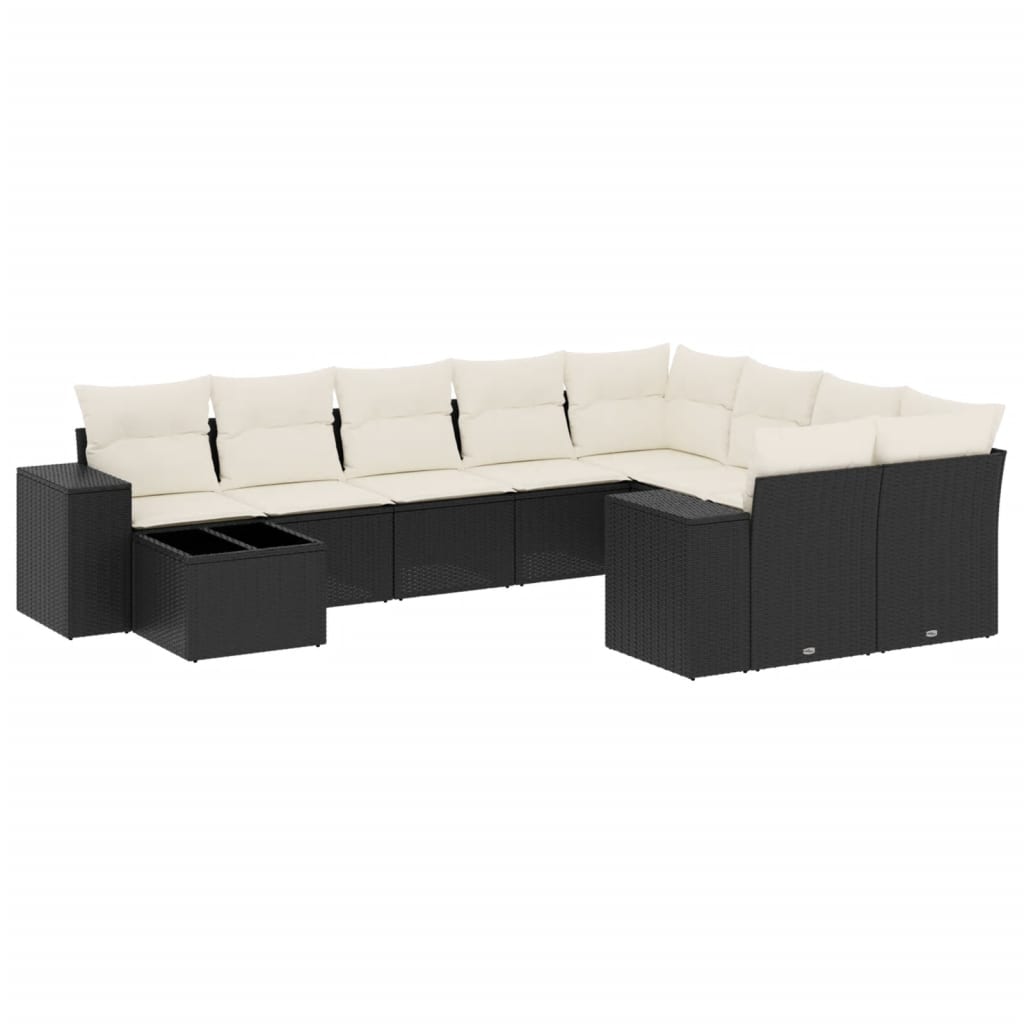 10-delige Loungeset met kussens poly rattan beige