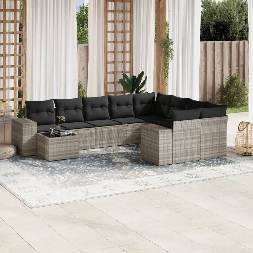 10-delige Loungeset met kussens poly rattan beige