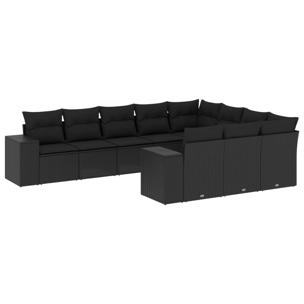 10-delige Loungeset met kussens poly rattan beige