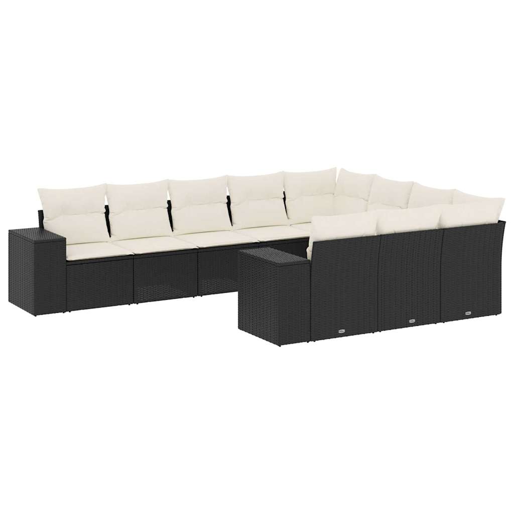 10-delige Loungeset met kussens poly rattan beige