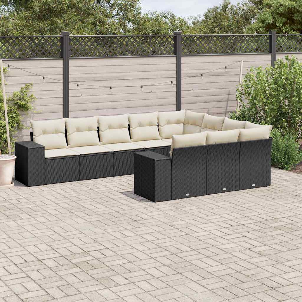 10-delige Loungeset met kussens poly rattan beige