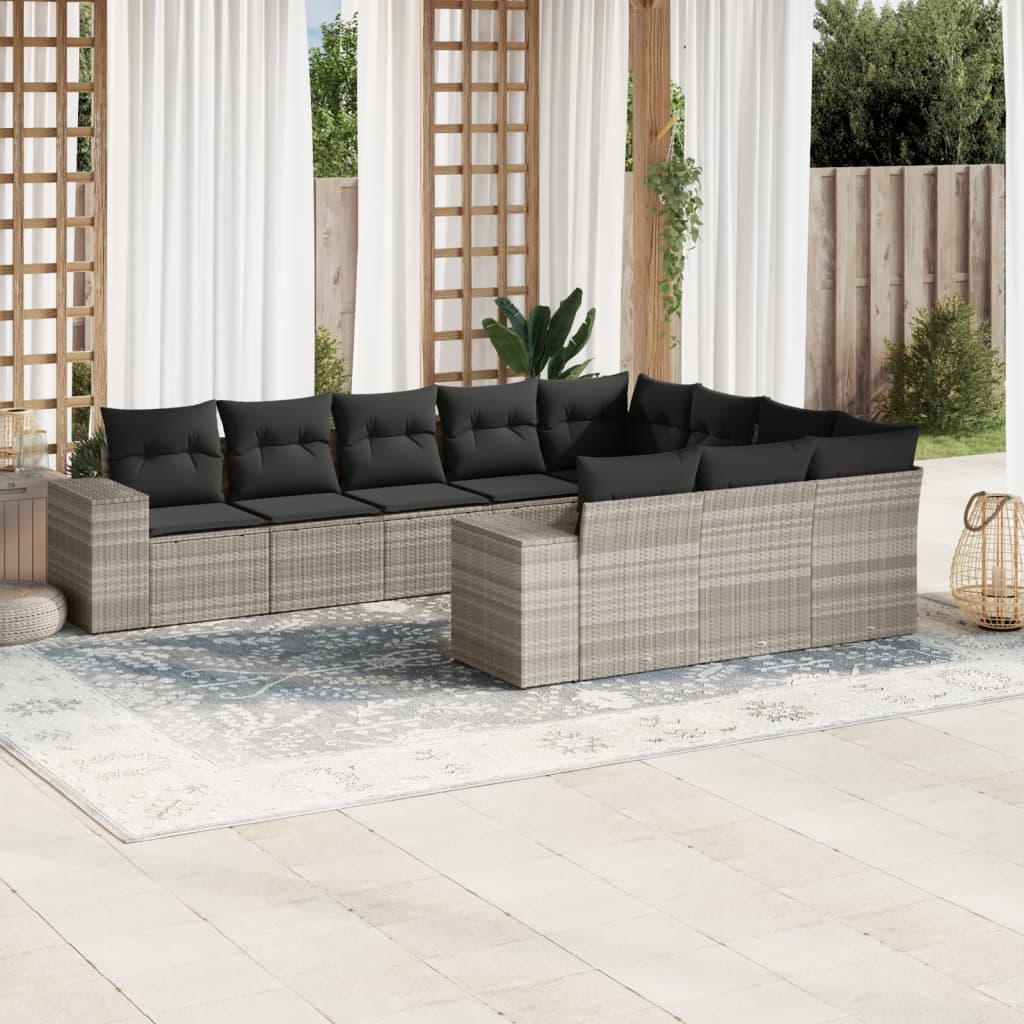 10-delige Loungeset met kussens poly rattan beige