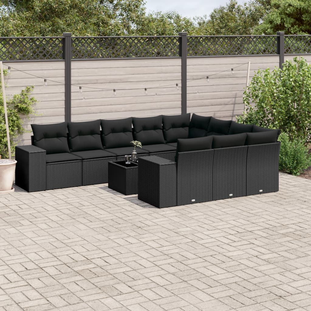 10-delige Loungeset met kussens poly rattan beige