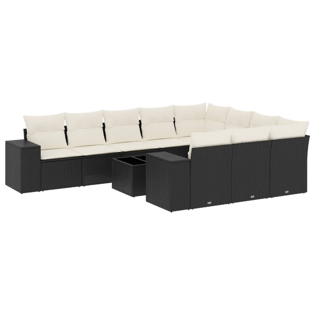 10-delige Loungeset met kussens poly rattan beige