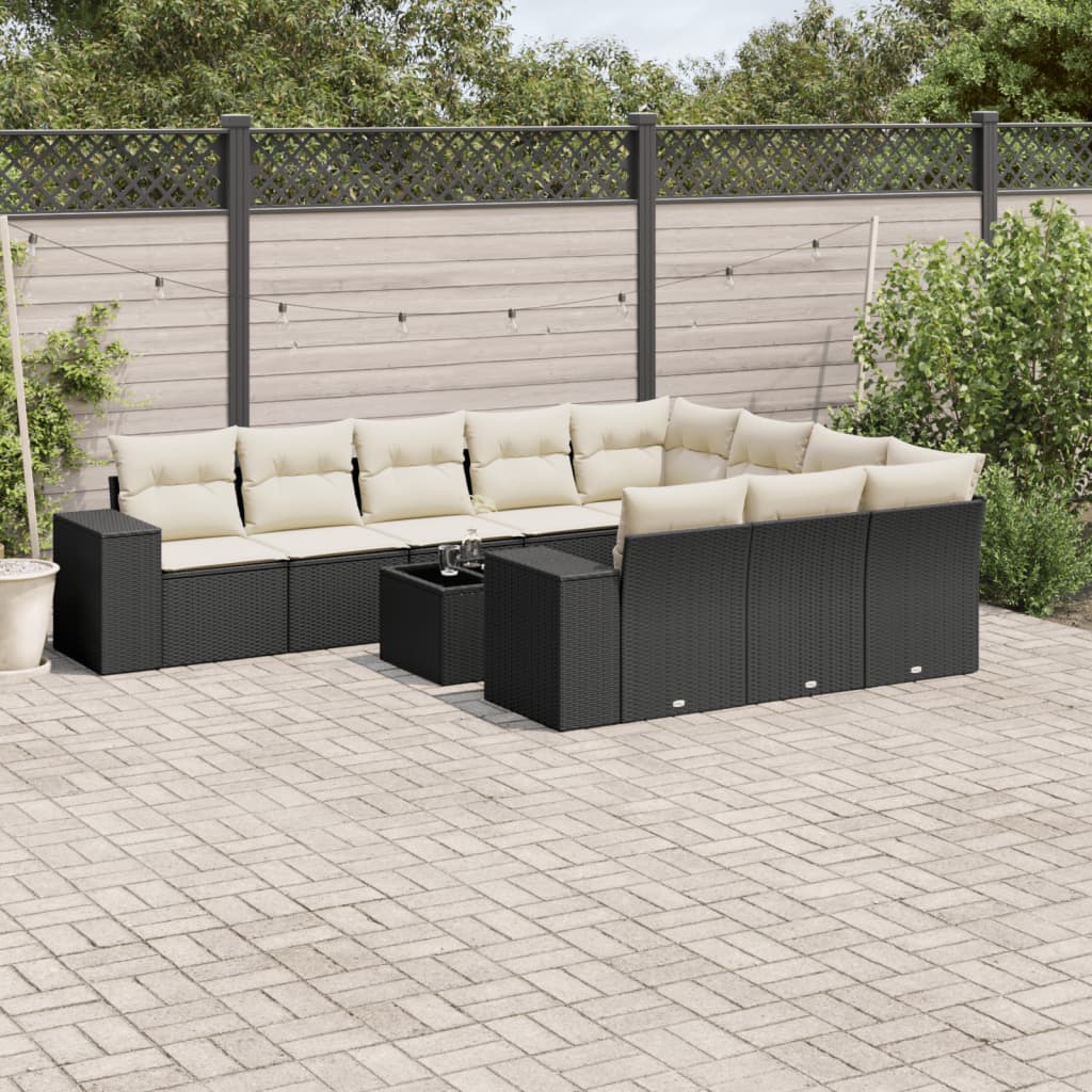 10-delige Loungeset met kussens poly rattan beige