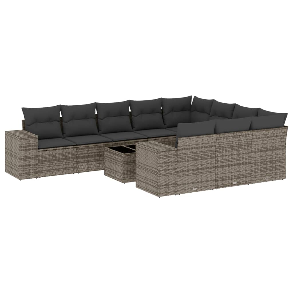 10-delige Loungeset met kussens poly rattan beige