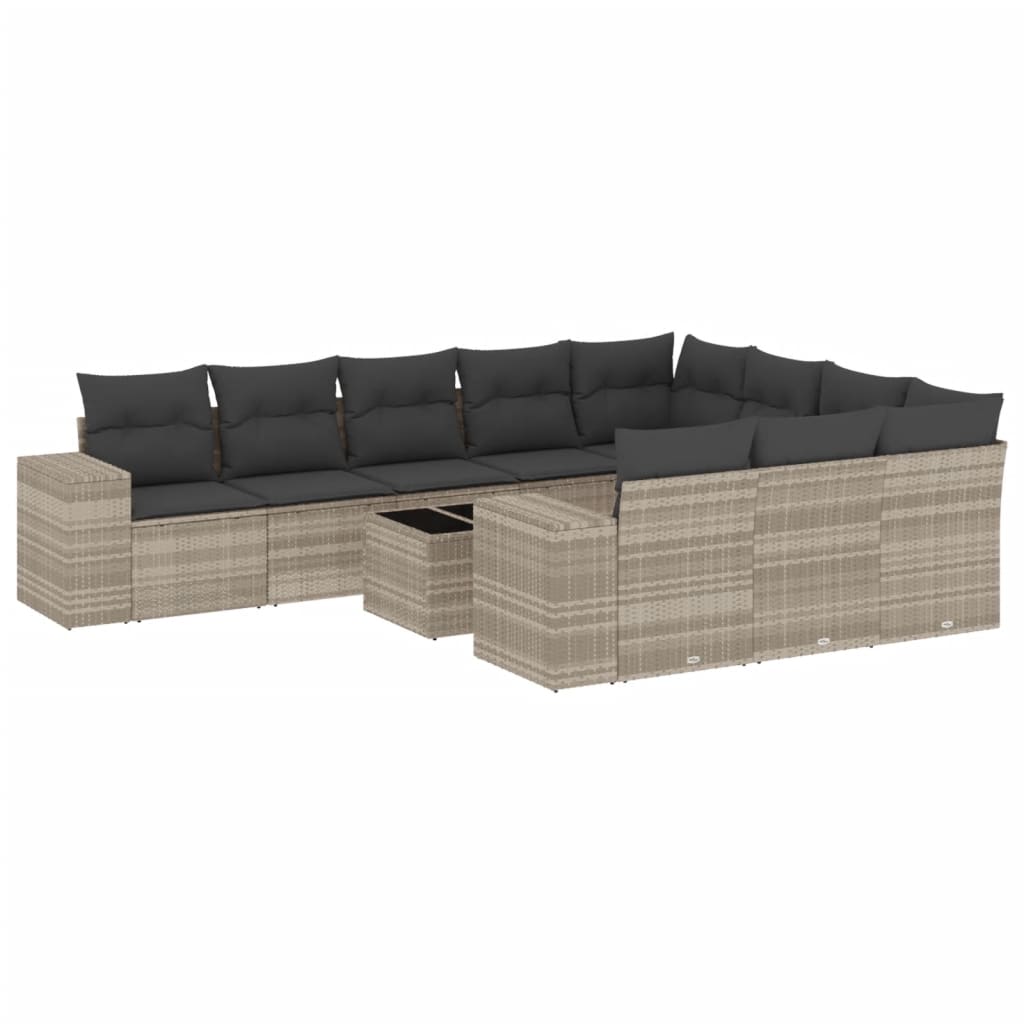 10-delige Loungeset met kussens poly rattan beige