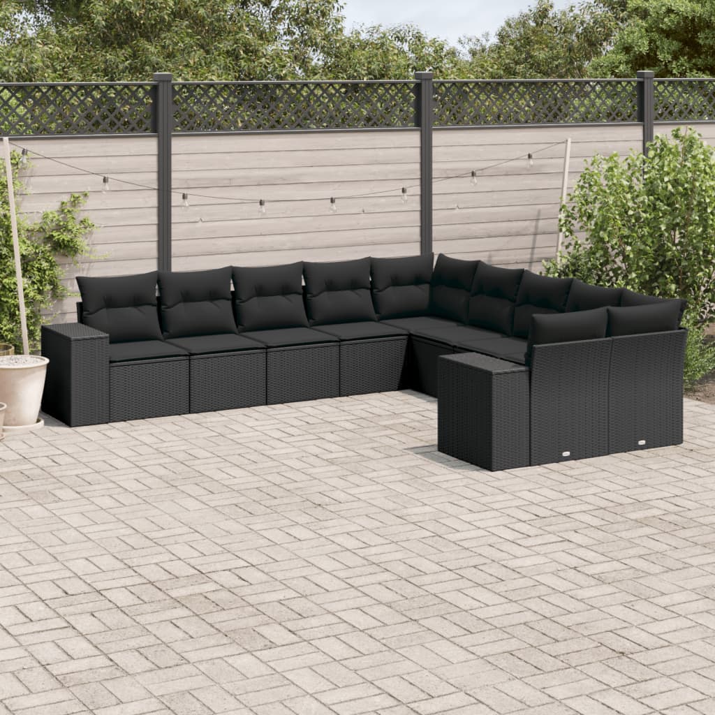 11-delige Tuinset met kussens poly rattan beige