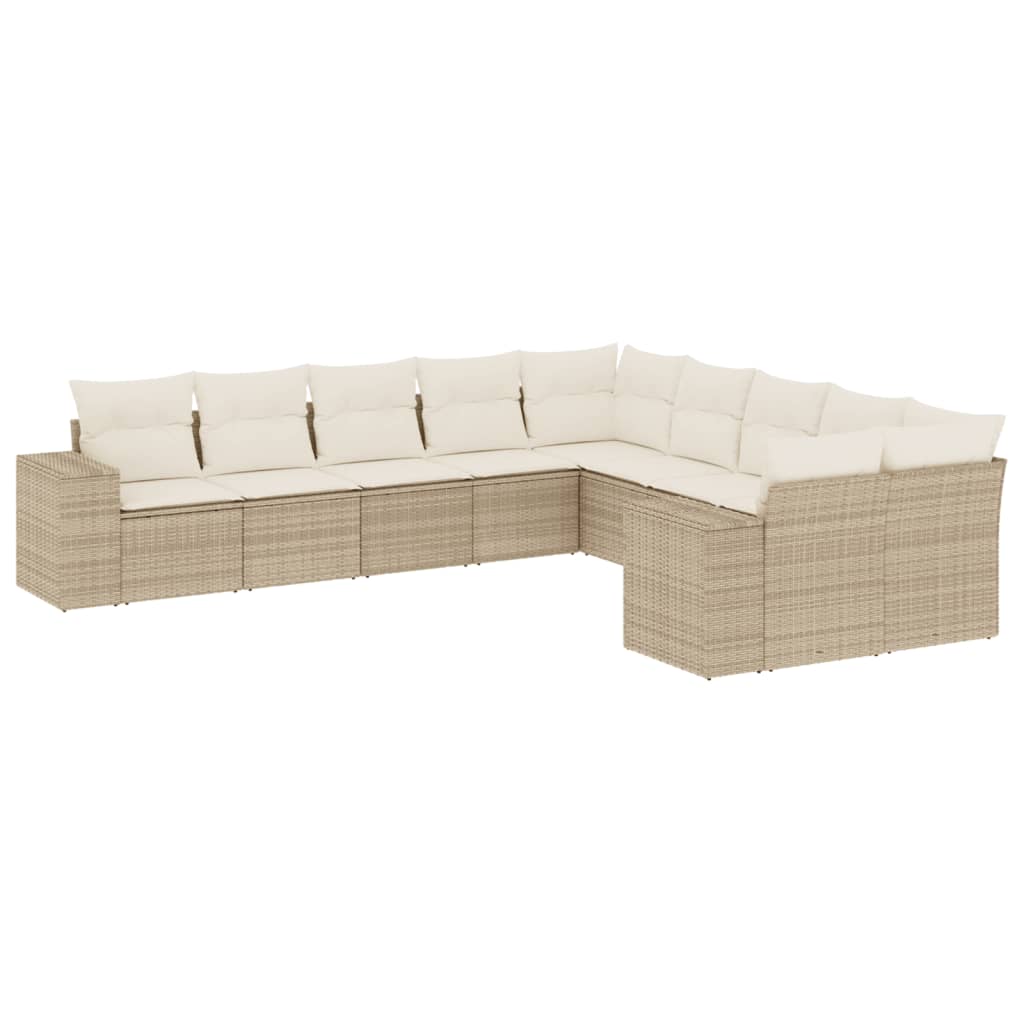 11-delige Tuinset met kussens poly rattan beige