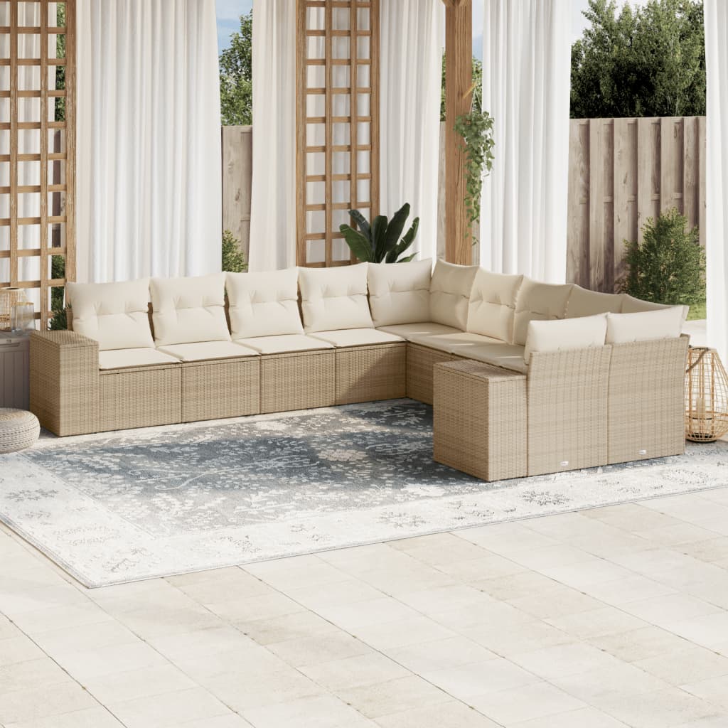 11-delige Tuinset met kussens poly rattan beige