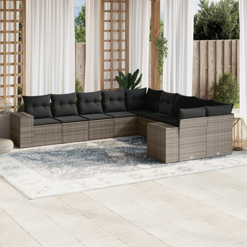 11-delige Tuinset met kussens poly rattan beige