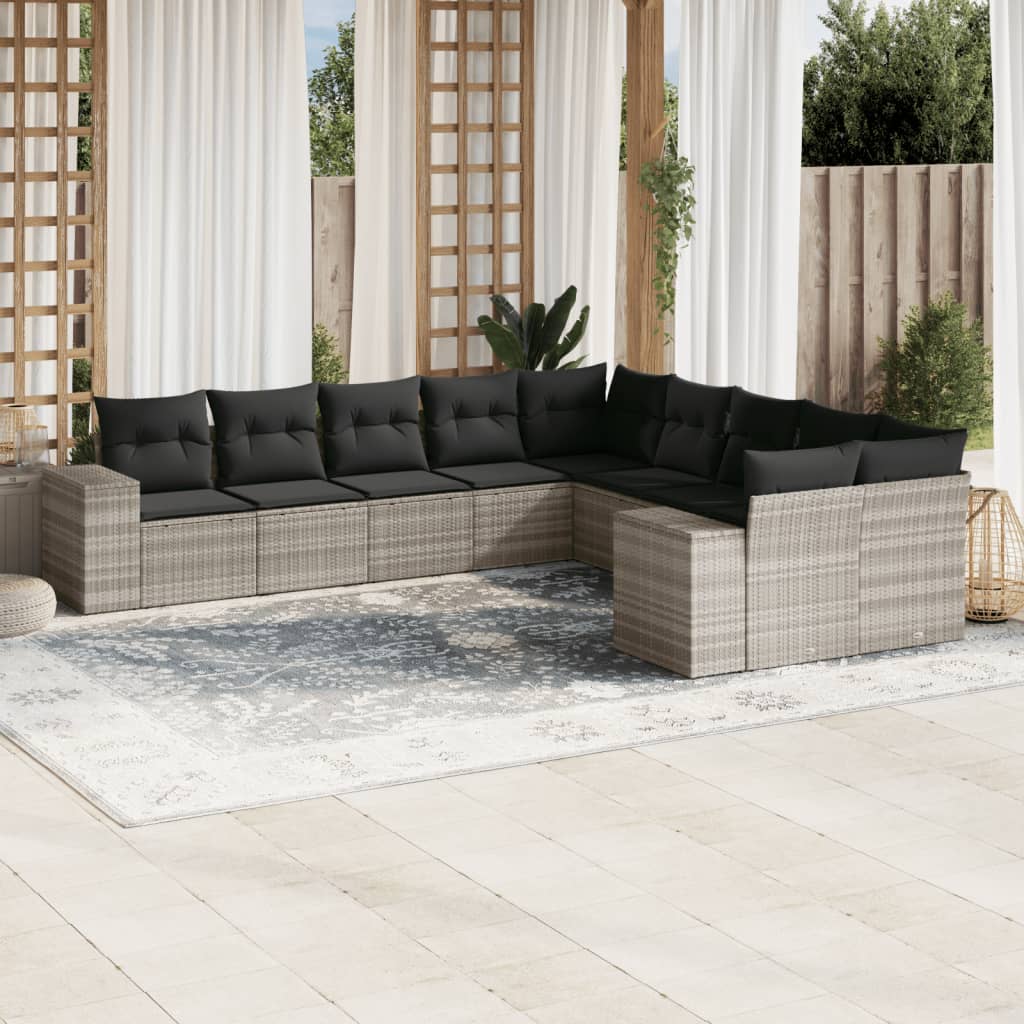 11-delige Tuinset met kussens poly rattan beige