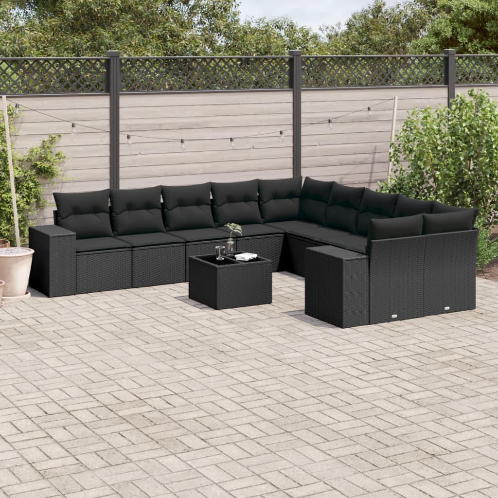 11-delige Tuinset met kussens poly rattan beige