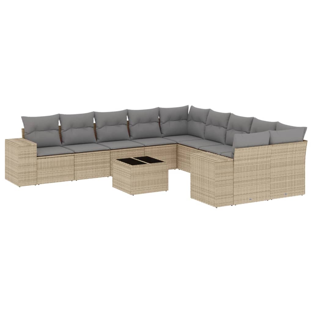 11-delige Tuinset met kussens poly rattan beige