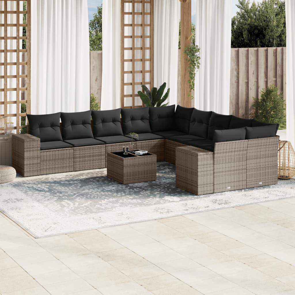 11-delige Tuinset met kussens poly rattan beige