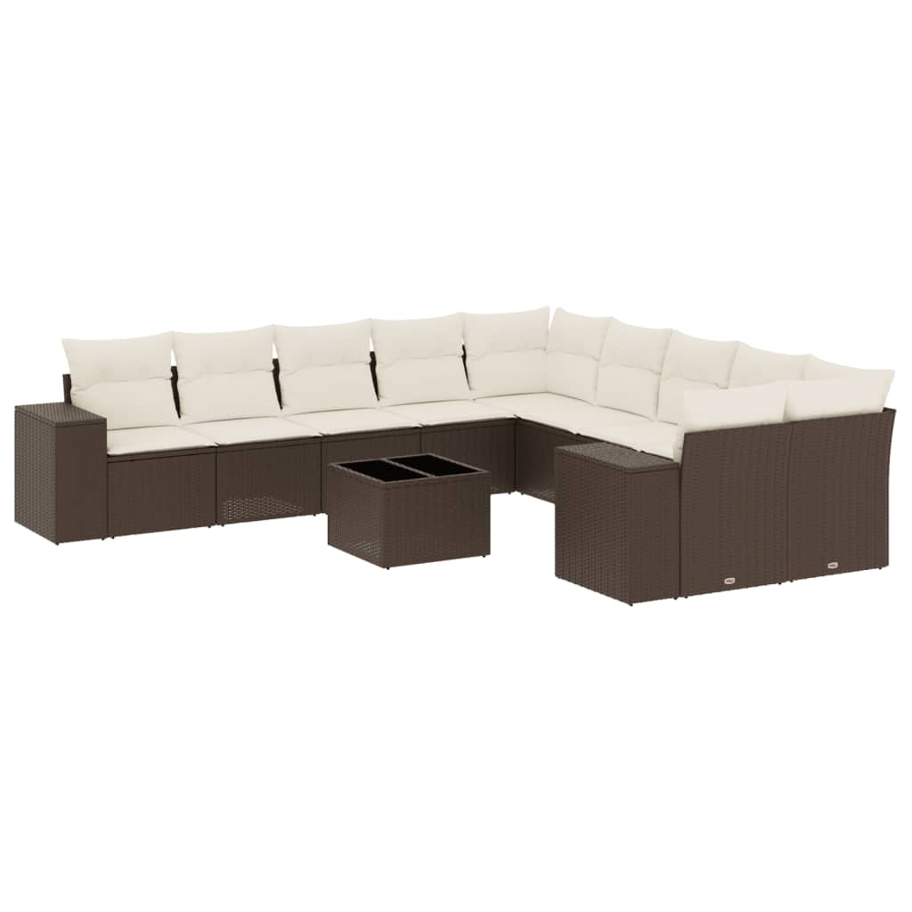 11-delige Tuinset met kussens poly rattan beige